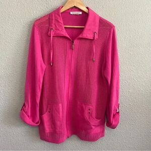 Allison Daley Zip Up Sweater with roll tab sleeves Size Large 100%‎ Cotton